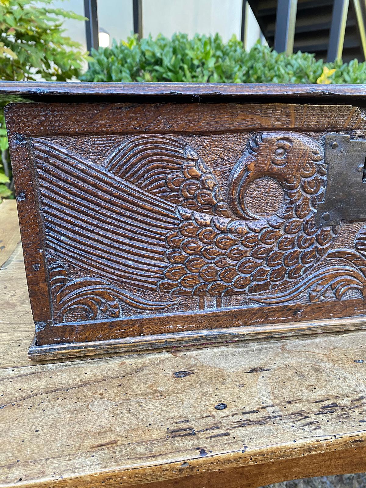 18th Century English Walnut Bible Box with Bird Motif For Sale 4