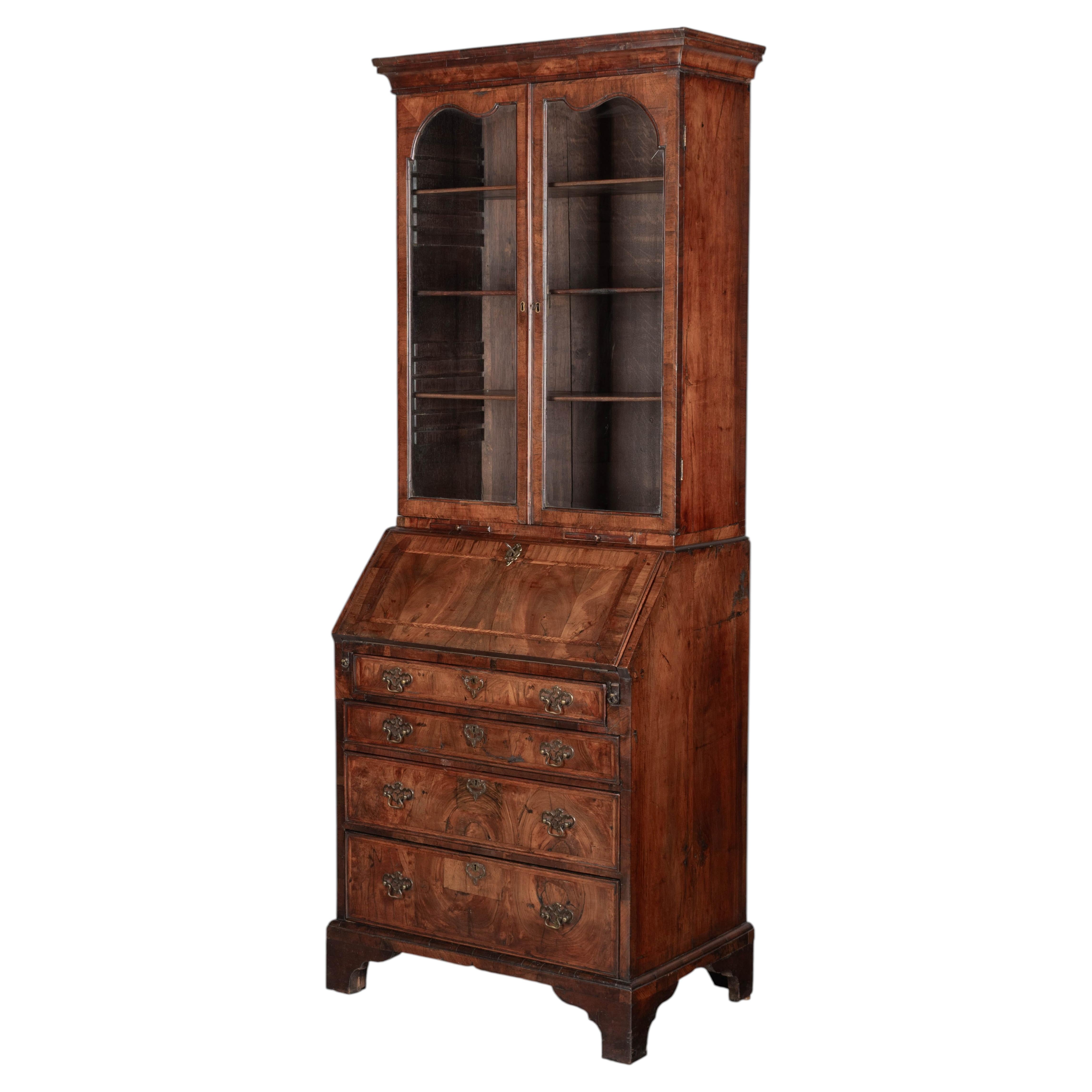 18th Century English Walnut Bureau Bookcase, or Secretary Desk
