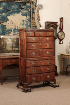 18th Century English Walnut Chest on Chest with Bronze Hardware