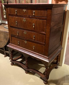18th Century English Walnut Chest on Stand with Barley Twist Legs