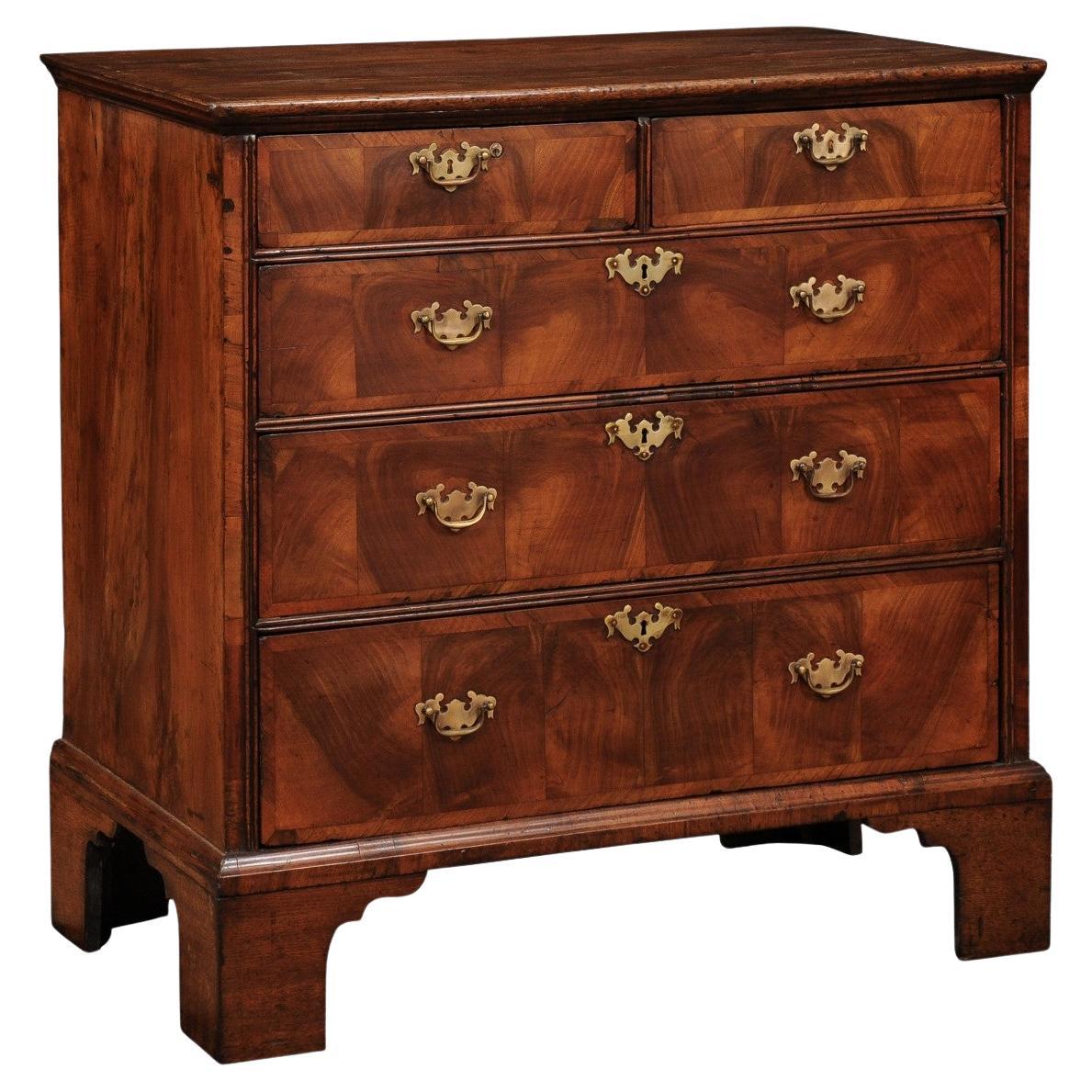 18th Century English Walnut Chest with Bracket Feet