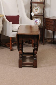 18th Century English Walnut Gate Leg Table with Drop Leaves & Turned Legs