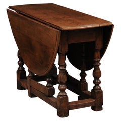 18th Century English Walnut Gate Leg Table with Drop Leaves & Turned Legs