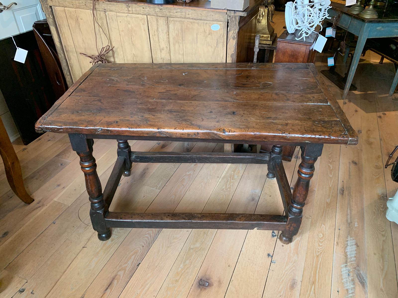 18th Century English Walnut Hall Table with Four Sided Stretcher For Sale 10