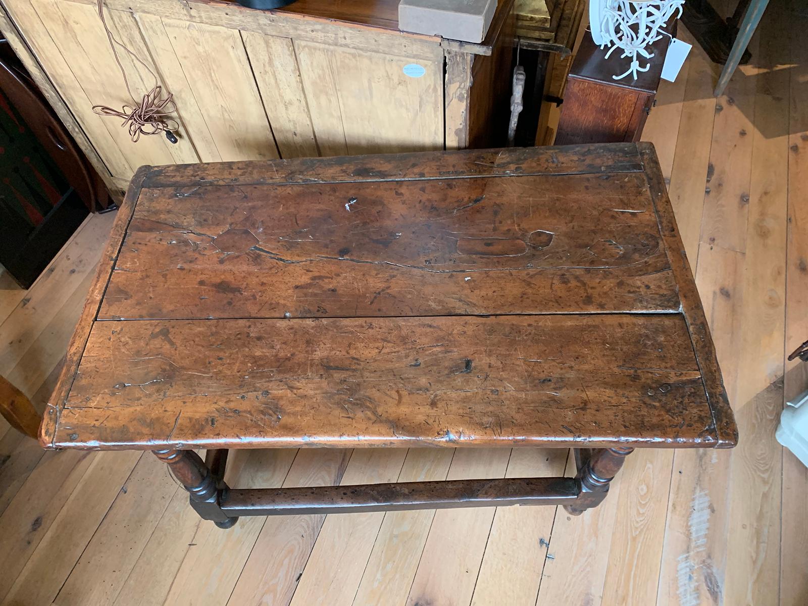 18th Century and Earlier 18th Century English Walnut Hall Table with Four Sided Stretcher For Sale