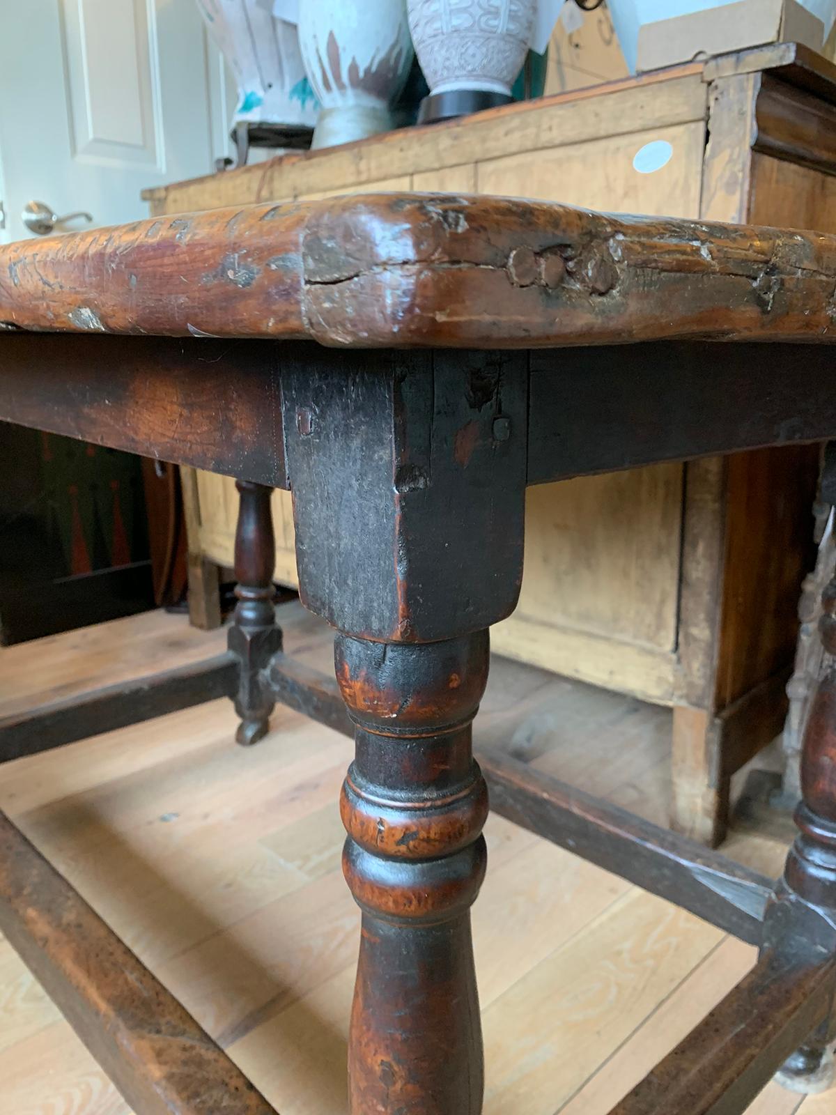 Wood 18th Century English Walnut Hall Table with Four Sided Stretcher For Sale