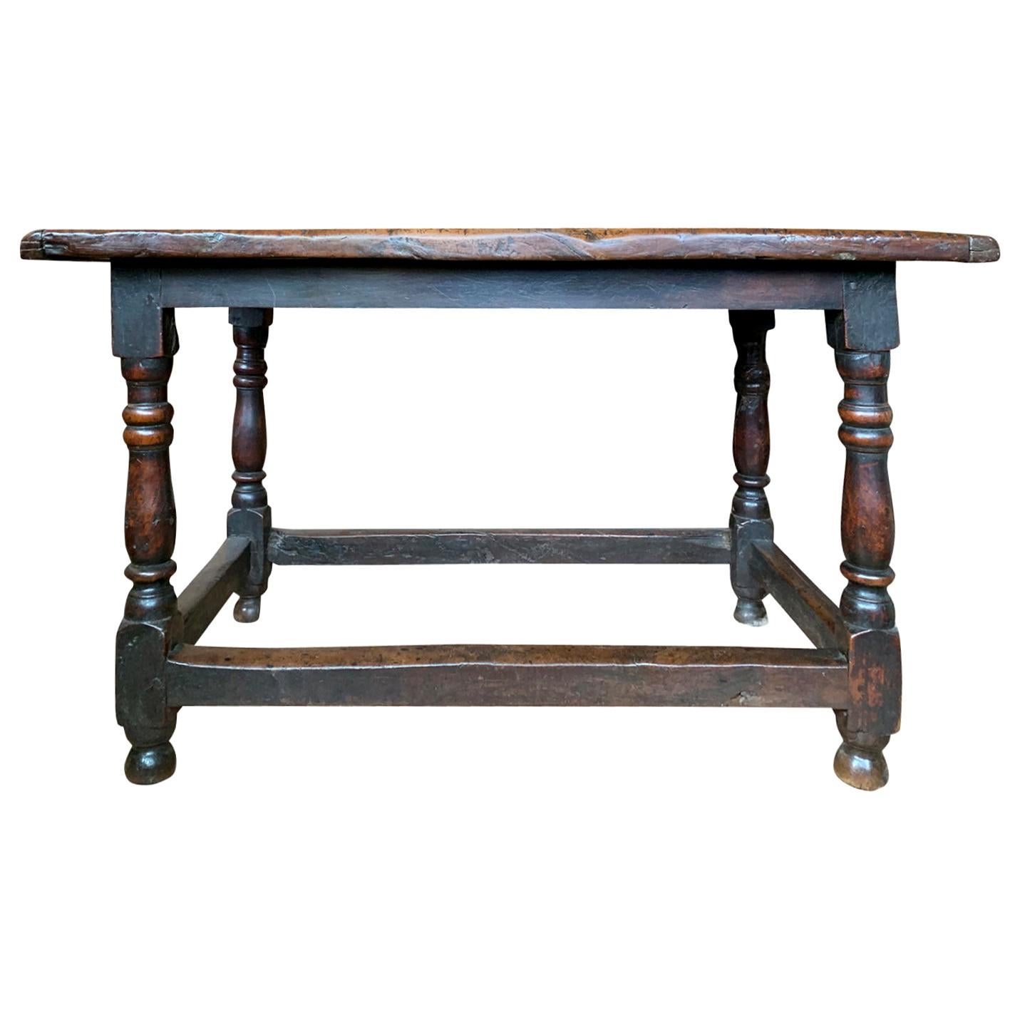 18th Century English Walnut Hall Table with Four Sided Stretcher For Sale