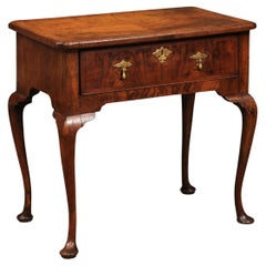 Antique 18th Century English Walnut Lowboy with 1 Drawer, Cabriole Legs & Pad Foot