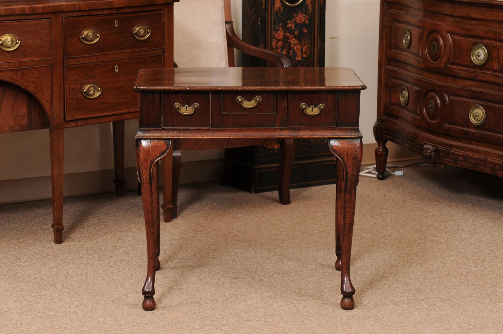 18th Century English Walnut Lowboy with 3 Drawers & Cabriole Legs For Sale 9