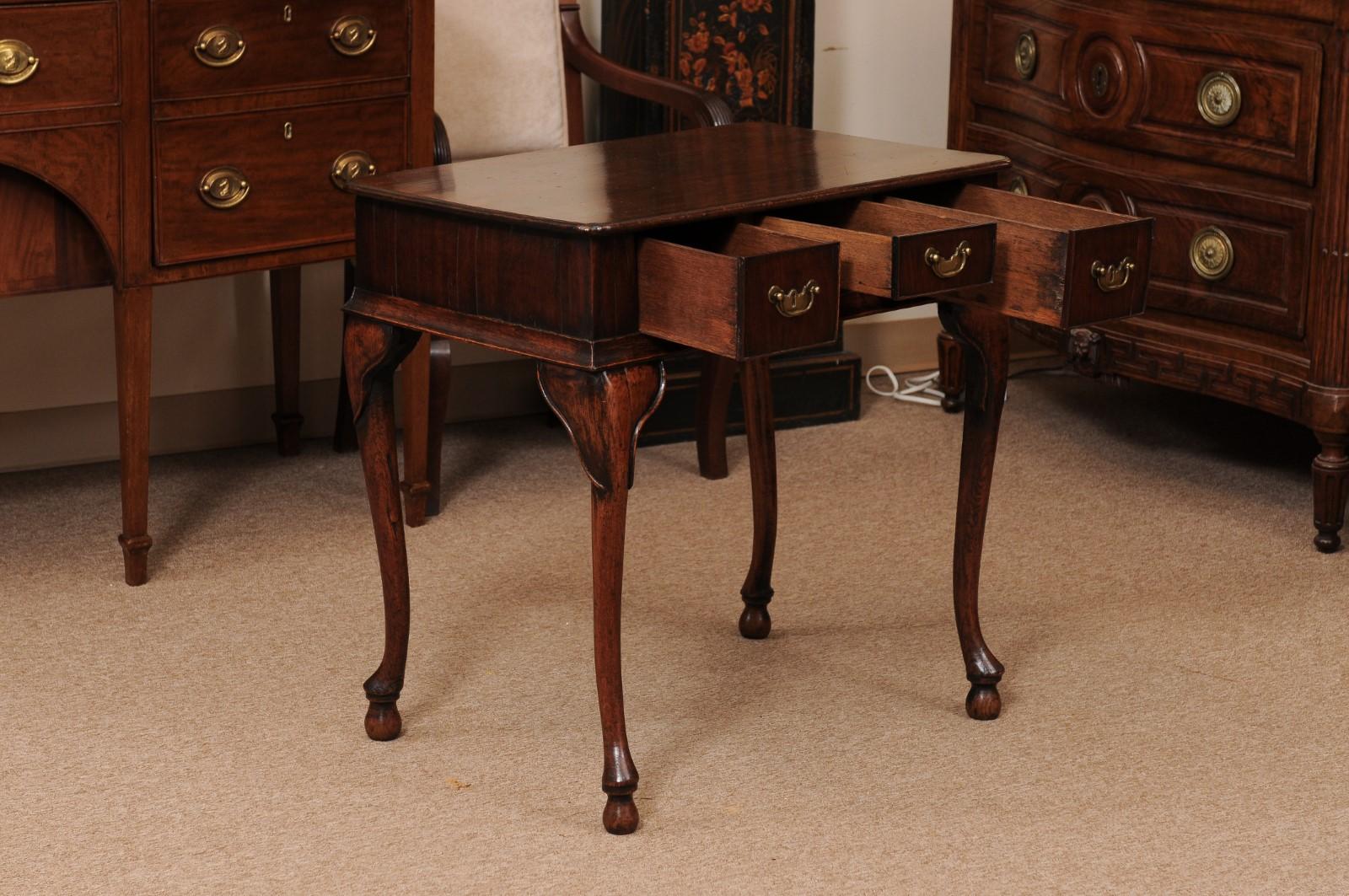 18th Century and Earlier 18th Century English Walnut Lowboy with 3 Drawers & Cabriole Legs For Sale