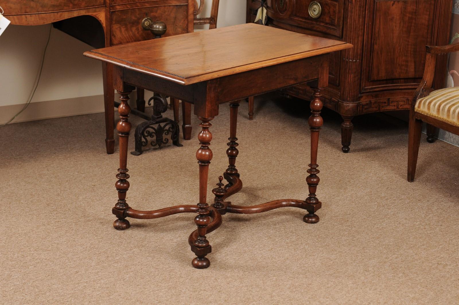 18th Century English Walnut Side Table with Drawer, Turned Legs & X-Stretcher 6