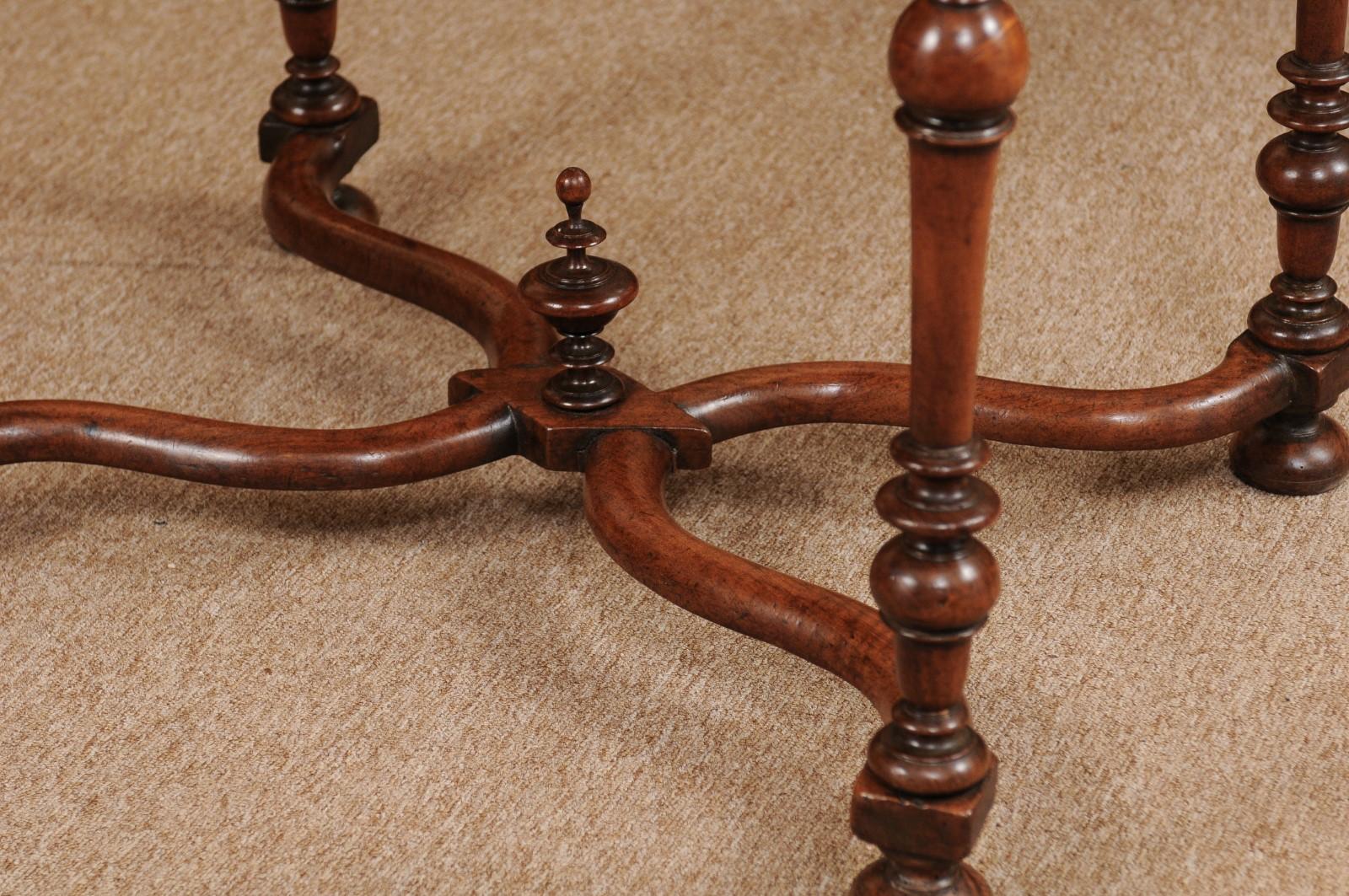 18th Century English Walnut Side Table with Drawer, Turned Legs & X-Stretcher 7