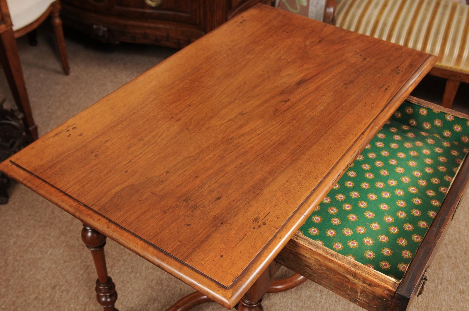 18th Century English Walnut Side Table with Drawer, Turned Legs & X-Stretcher 3