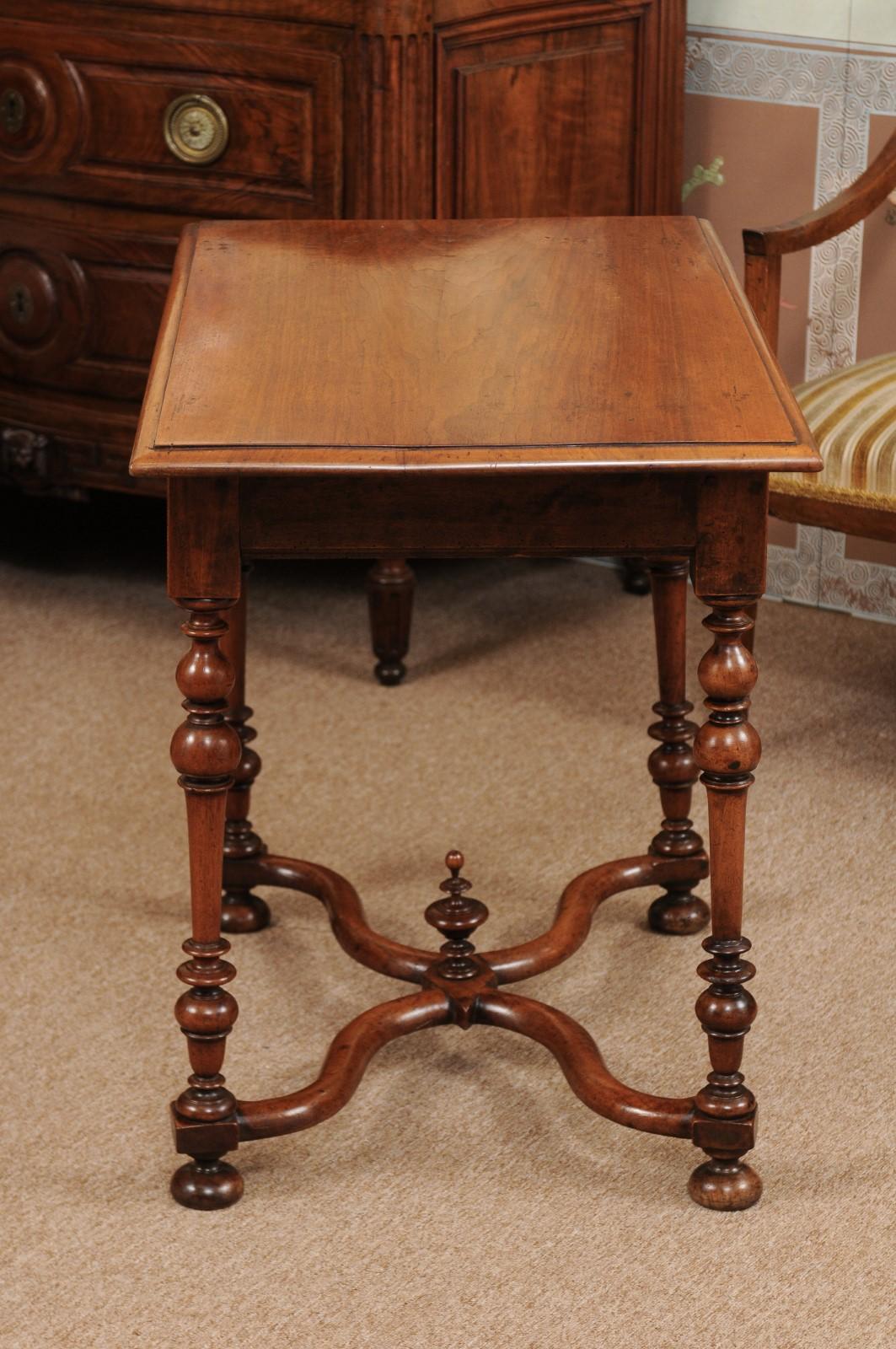 18th Century English Walnut Side Table with Drawer, Turned Legs & X-Stretcher 4