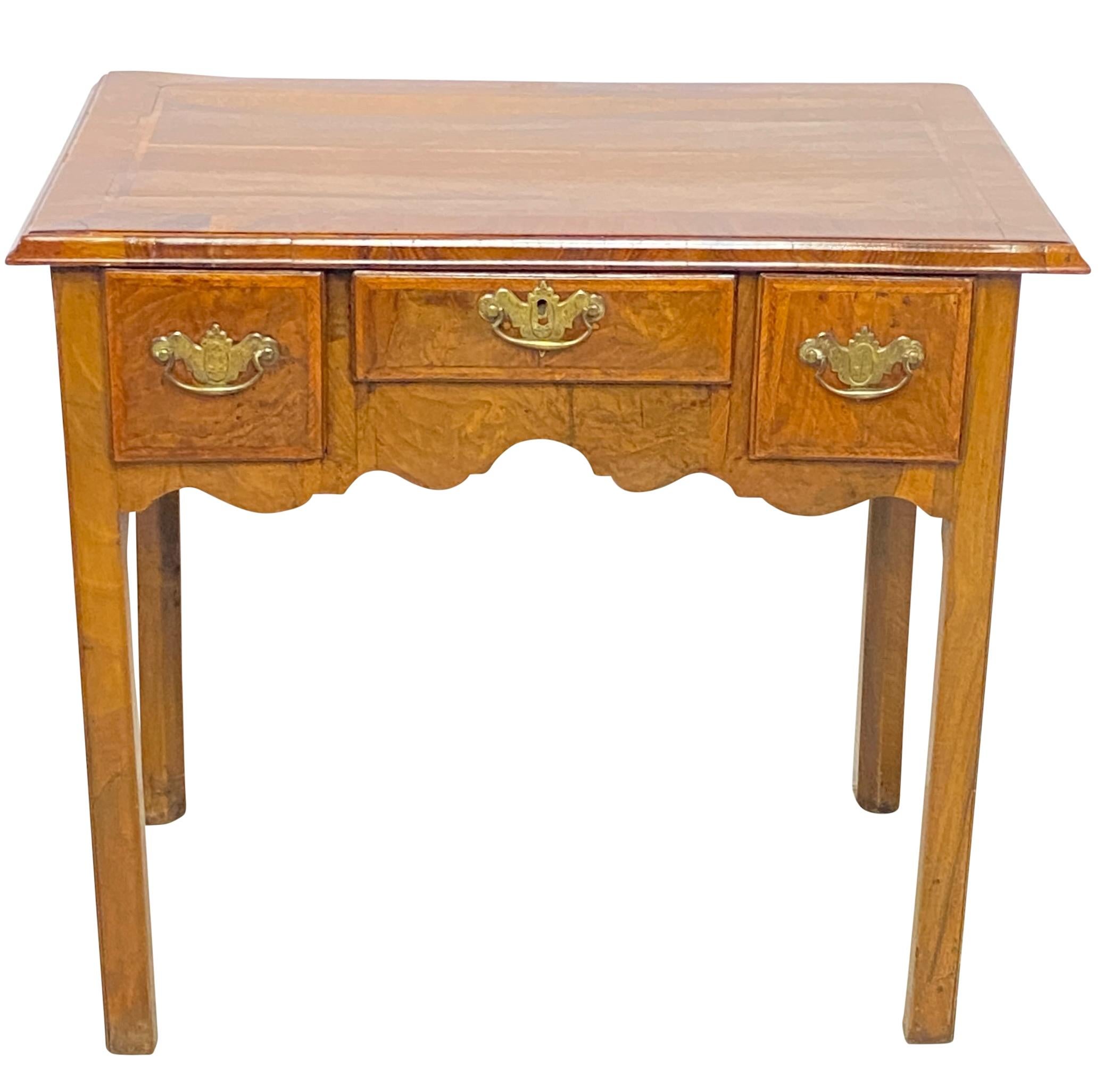 Brass 18th Century English Walnut Writing Table Desk / Dressing Table For Sale