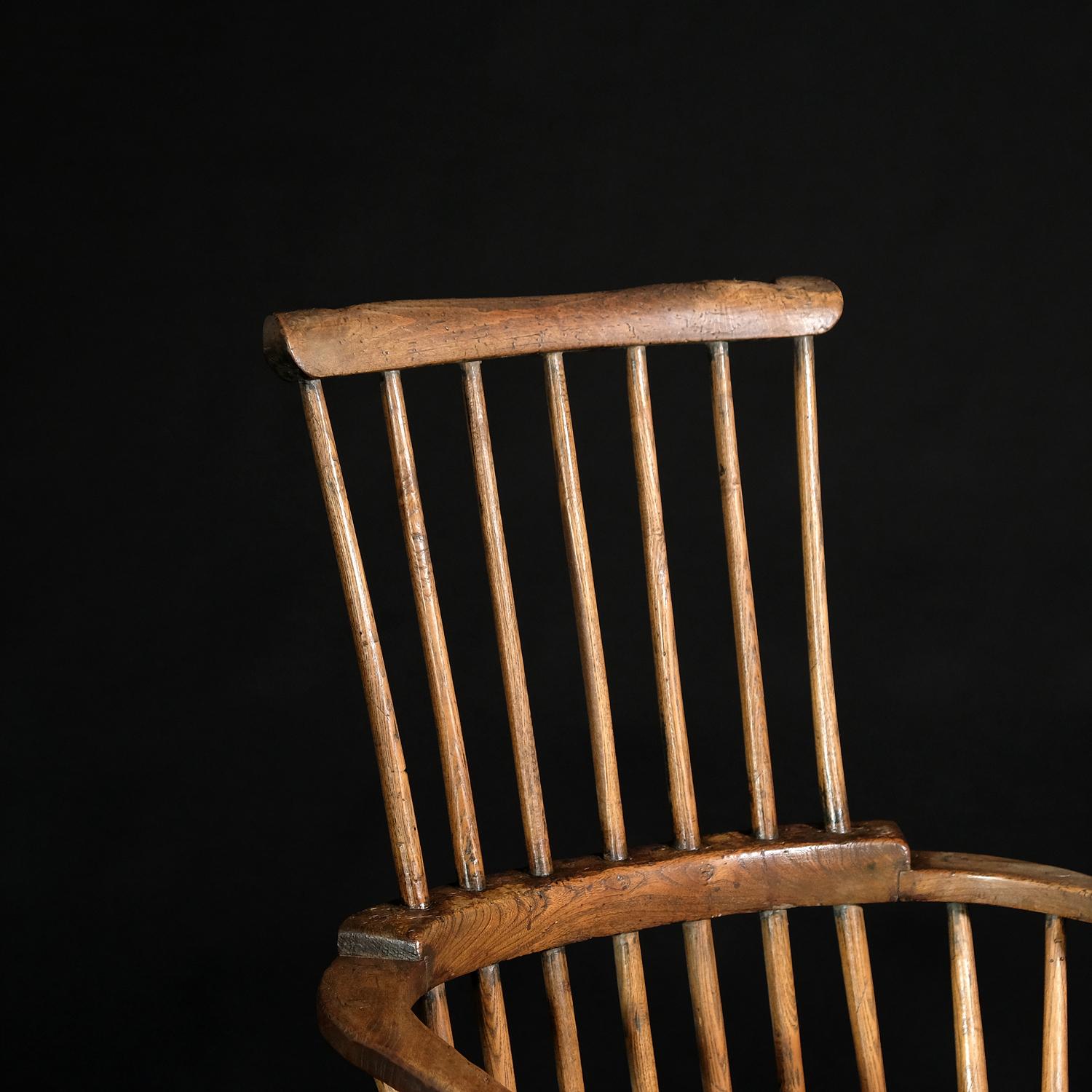 Ash 18th Century English West Country Comb Back Windsor Chair, Primitive Rustic, Elm