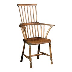18th Century English West Country Comb Back Windsor Chair, Primitive Rustic, Elm