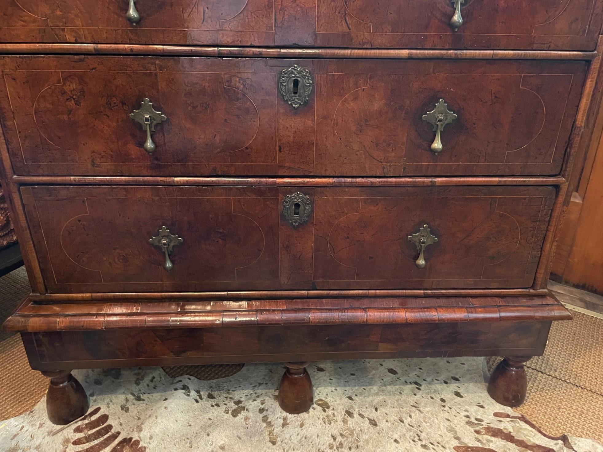 Walnut 18th Century English William and Mary Chest of Drawers  For Sale