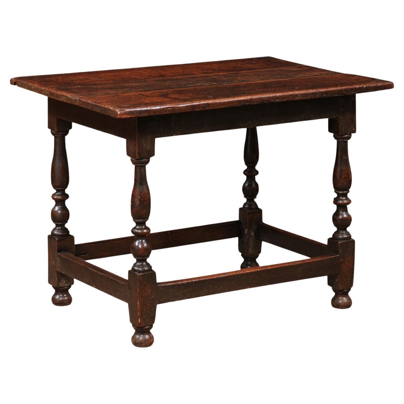 18th Century English William & Mary Oak Tavern Table with Turned Legs For Sale