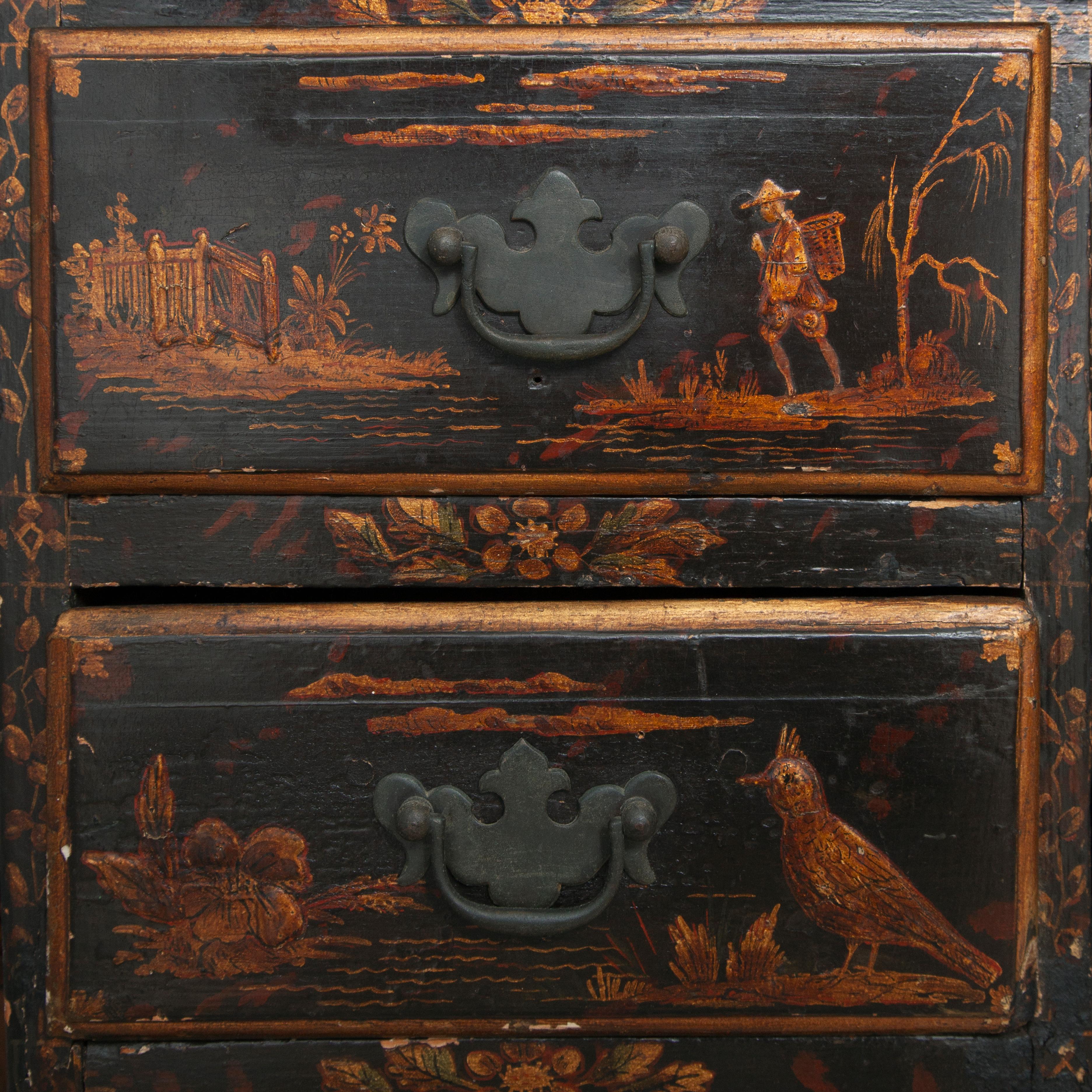 18th Century English Wood Chest with Chinoiserie and Floral Motifs 1