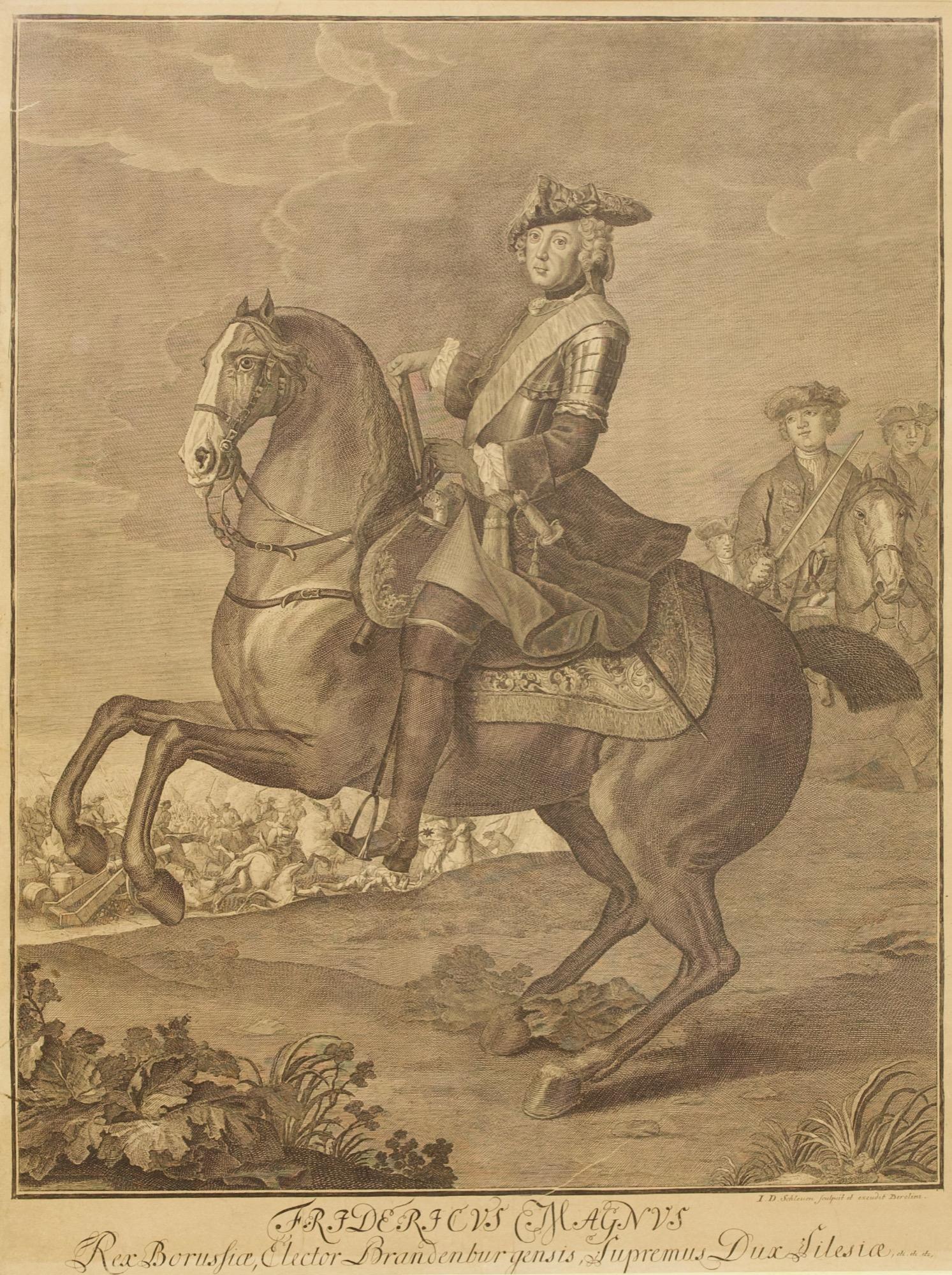 German 18th Century Engraving Frederick II of Prussia, Joh. D. Schleuen (1711-1771)