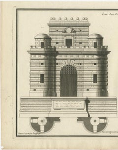 18th Century Engraving Neoclassical Fortified Gateways by Neufforge, Circa 1770