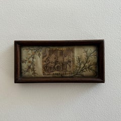 18th Century Engraving of a Gaming Scene Surrounded by Embroidery, Stick Frame