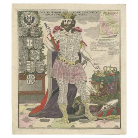 18th-Century Engraving of European Monarchies with Heraldry and Imperial Regalia