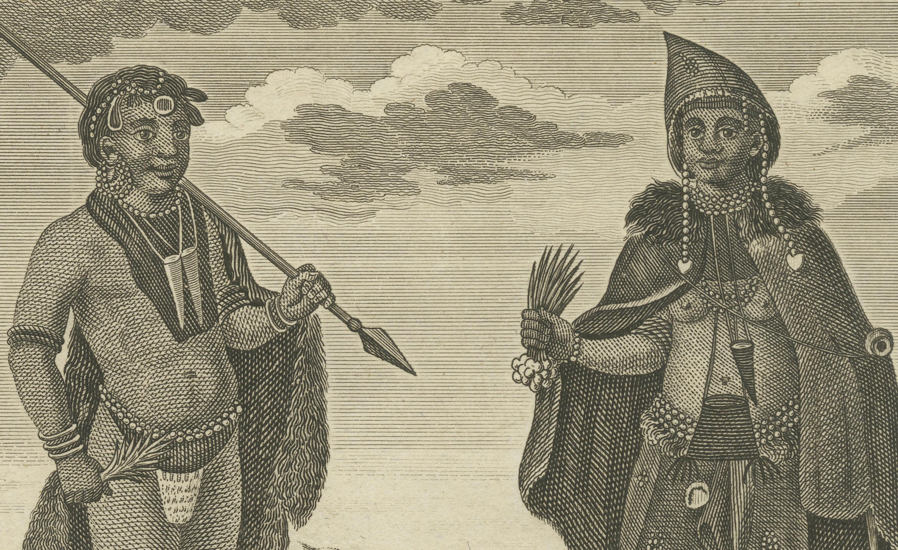 Paper 18th-Century Engraving of Hottentots and Cape of Good Hope in South-Africa For Sale