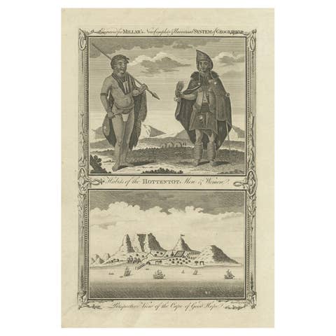 18th-Century Engraving of Hottentots and Cape of Good Hope in South-Africa