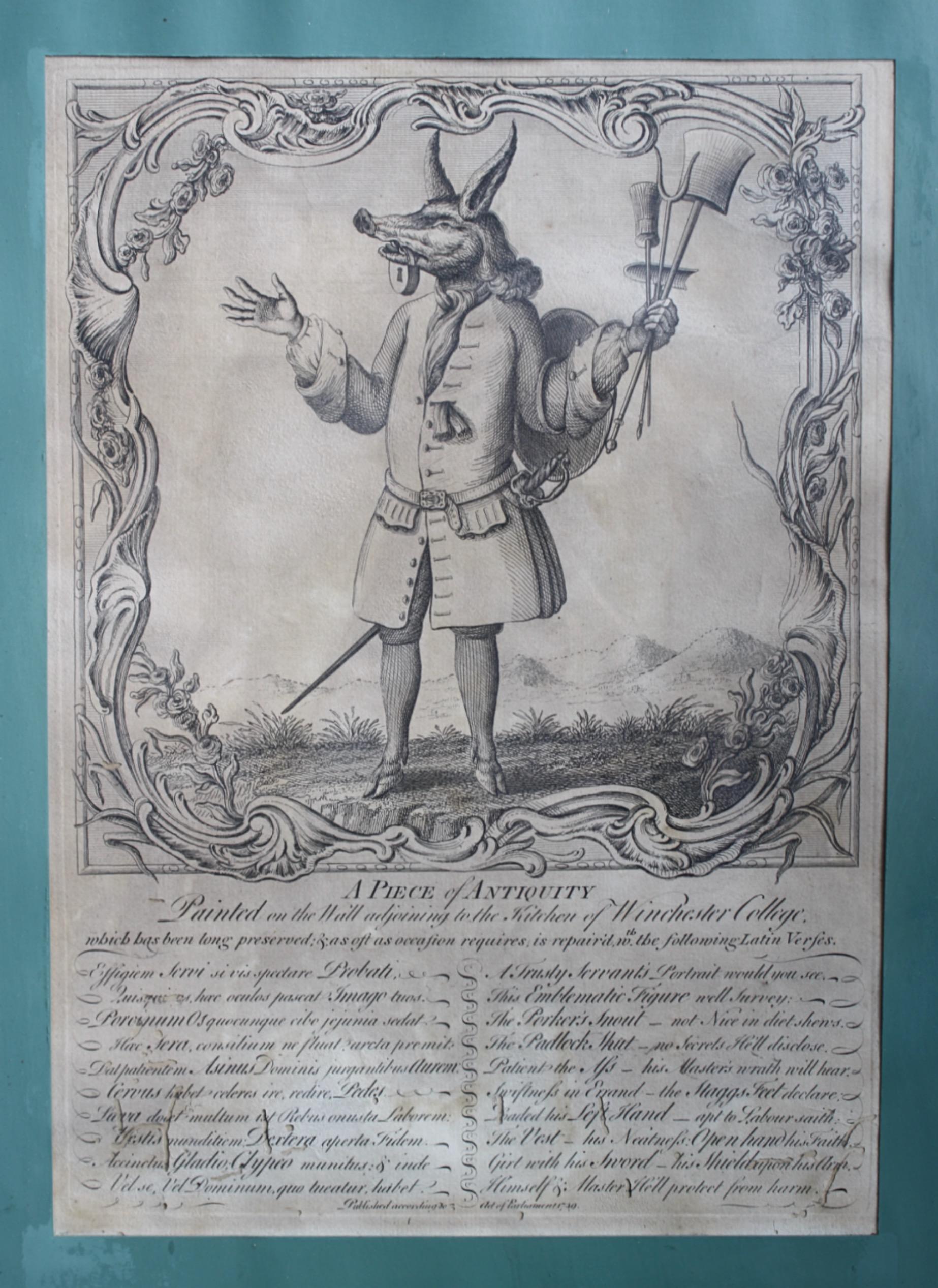 18th Century Engraving of the Trusty Servant of Winchester College Curio 3