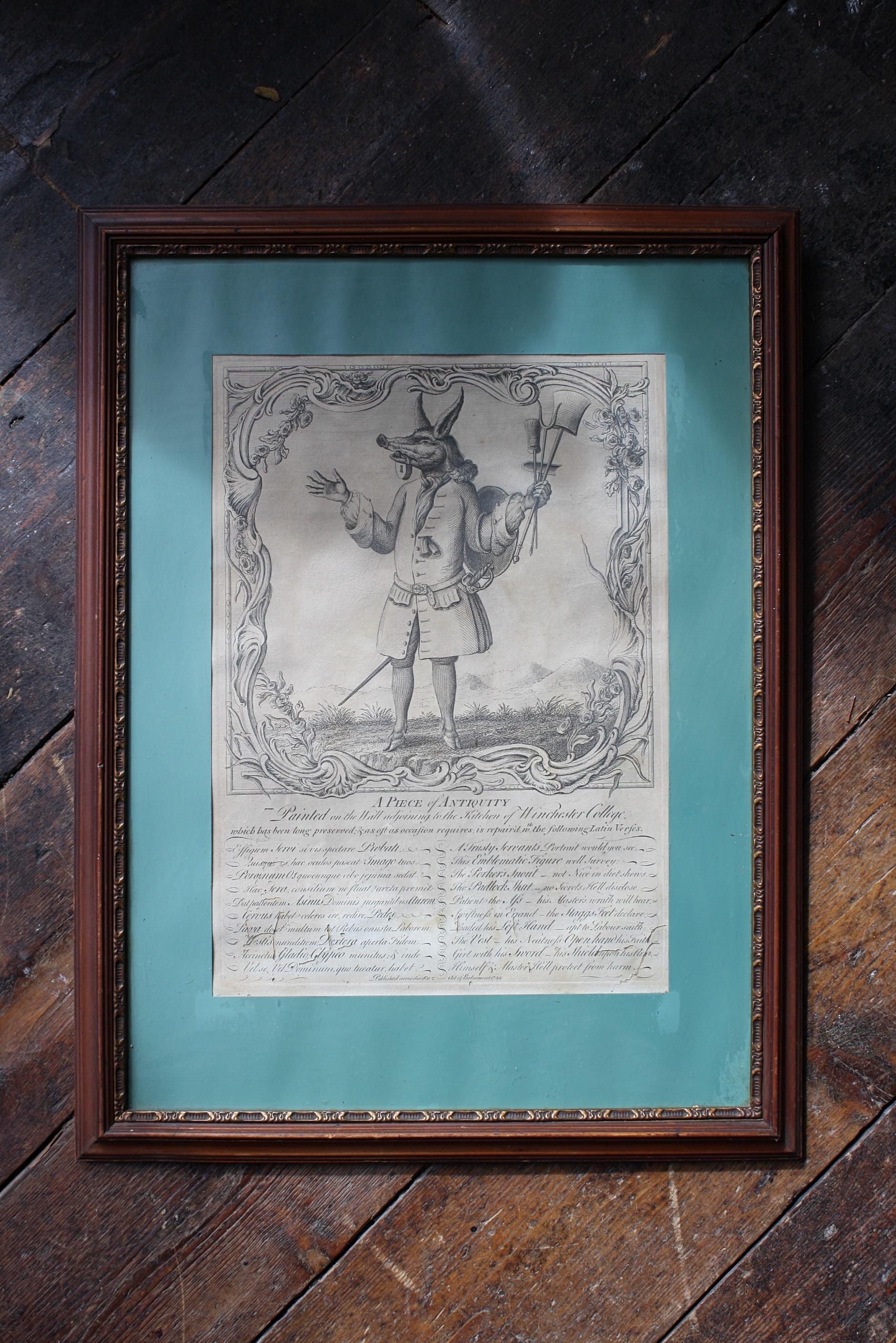 18th Century Engraving of the Trusty Servant of Winchester College Curio 4