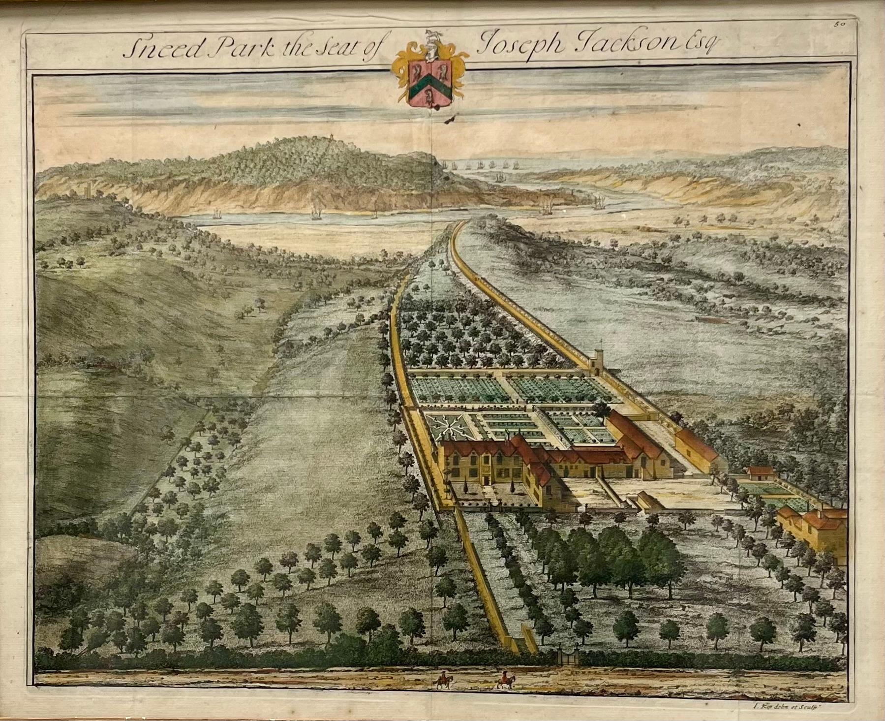 Grabado del siglo XVIII Sneed Park, sede de Joseph Jackson Esquire. Inglés en venta