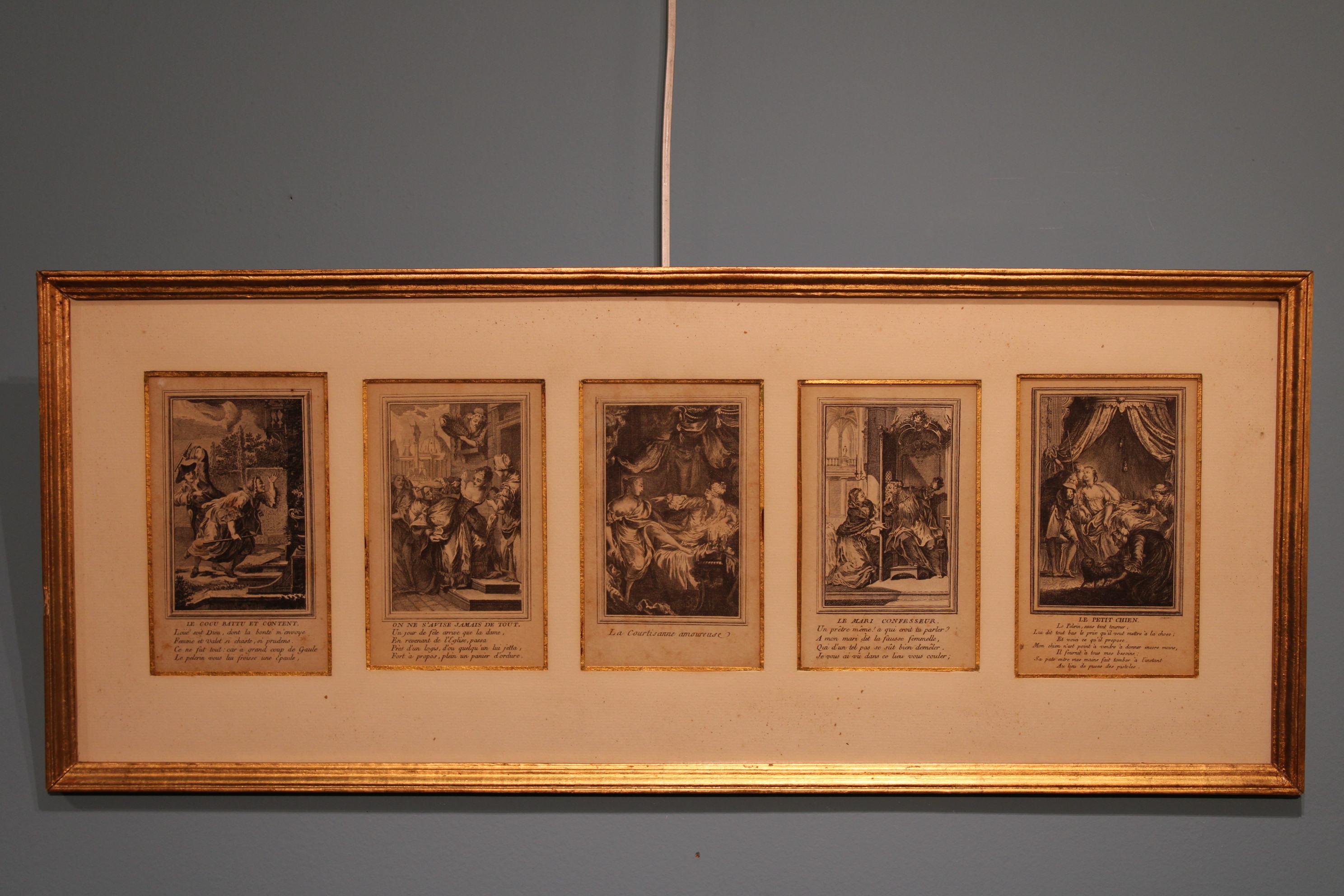 5 incisioni incorniciate, periodo del XVIII secolo.

Dimensioni con cornice: 59 x 24 x 1 cm
Dimensioni delle immagini: 8 x 14 cm.