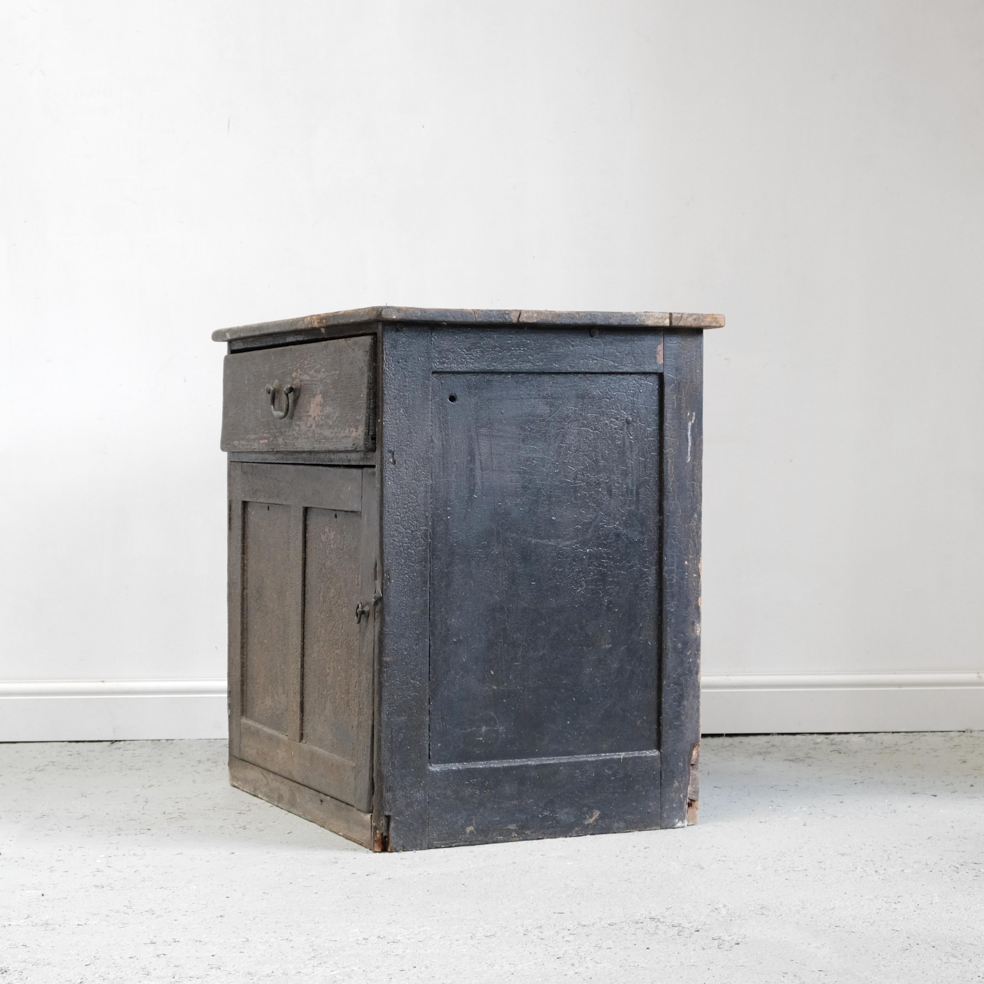 Country 18th Century Estate Made Pine Cupboard, Original Distressed Paint, English Naive