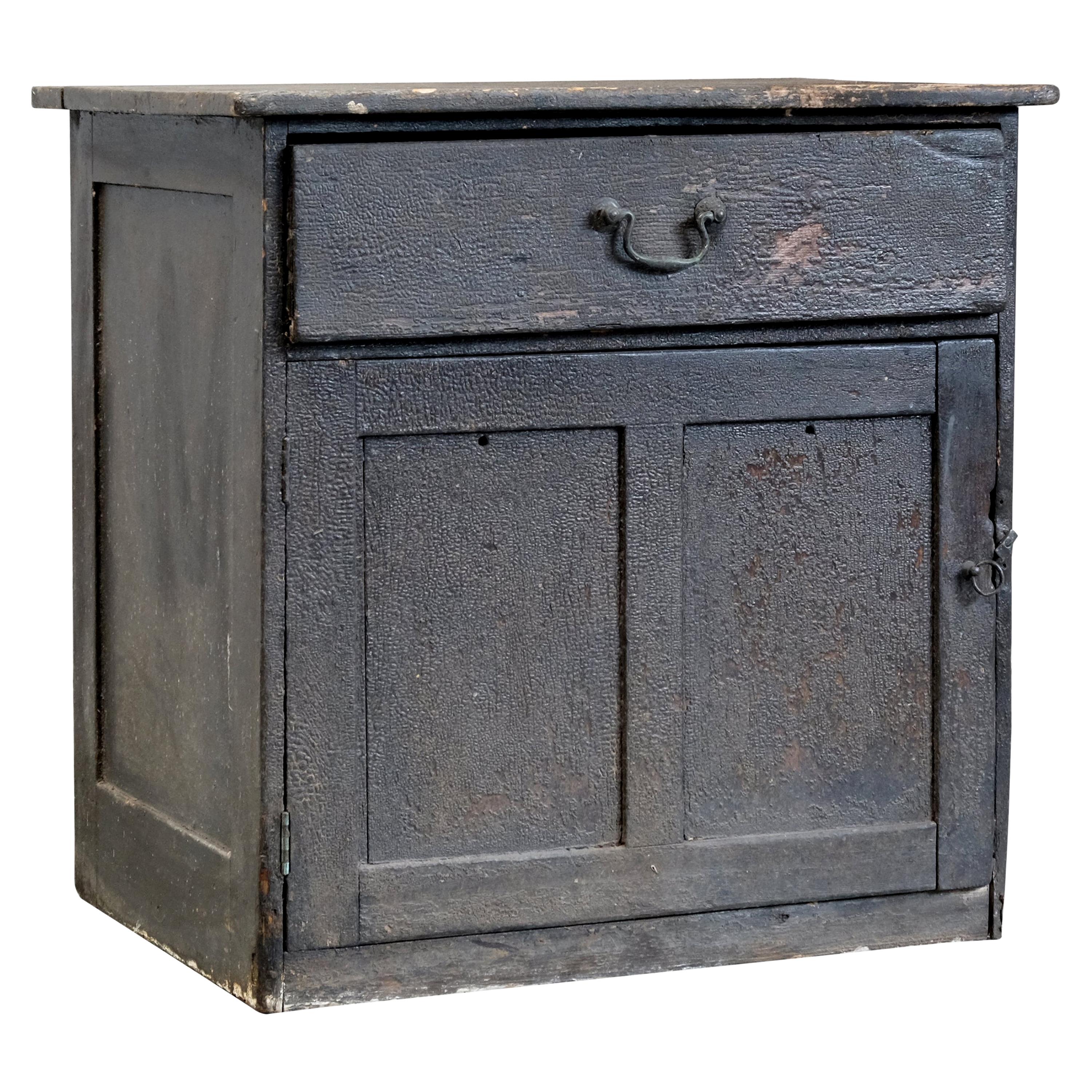 18th Century Estate Made Pine Cupboard, Original Distressed Paint, English Naive