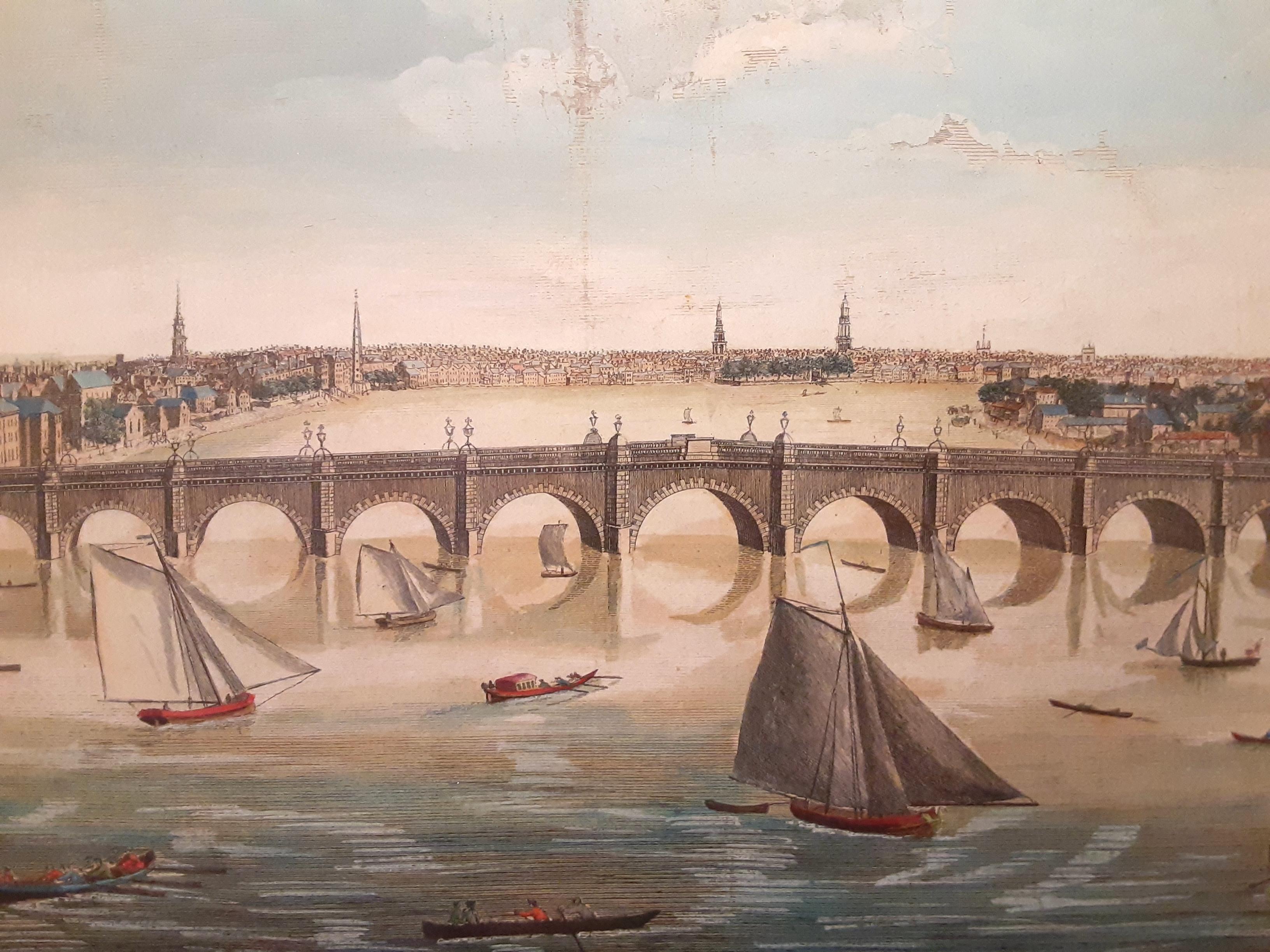 Aguafuerte del siglo XVIII del puente de Westminster, Londres Dorado en venta