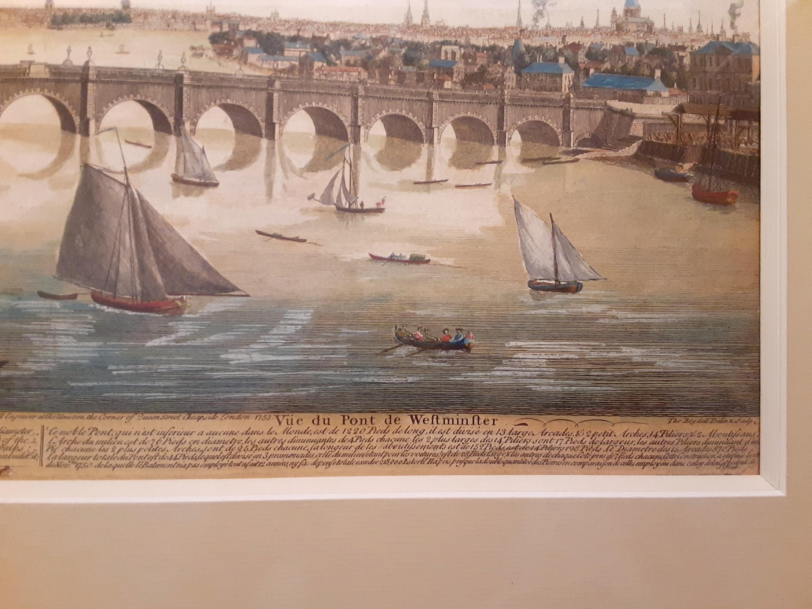 Paper 18th Century Etching of Westminster Bridge, London For Sale