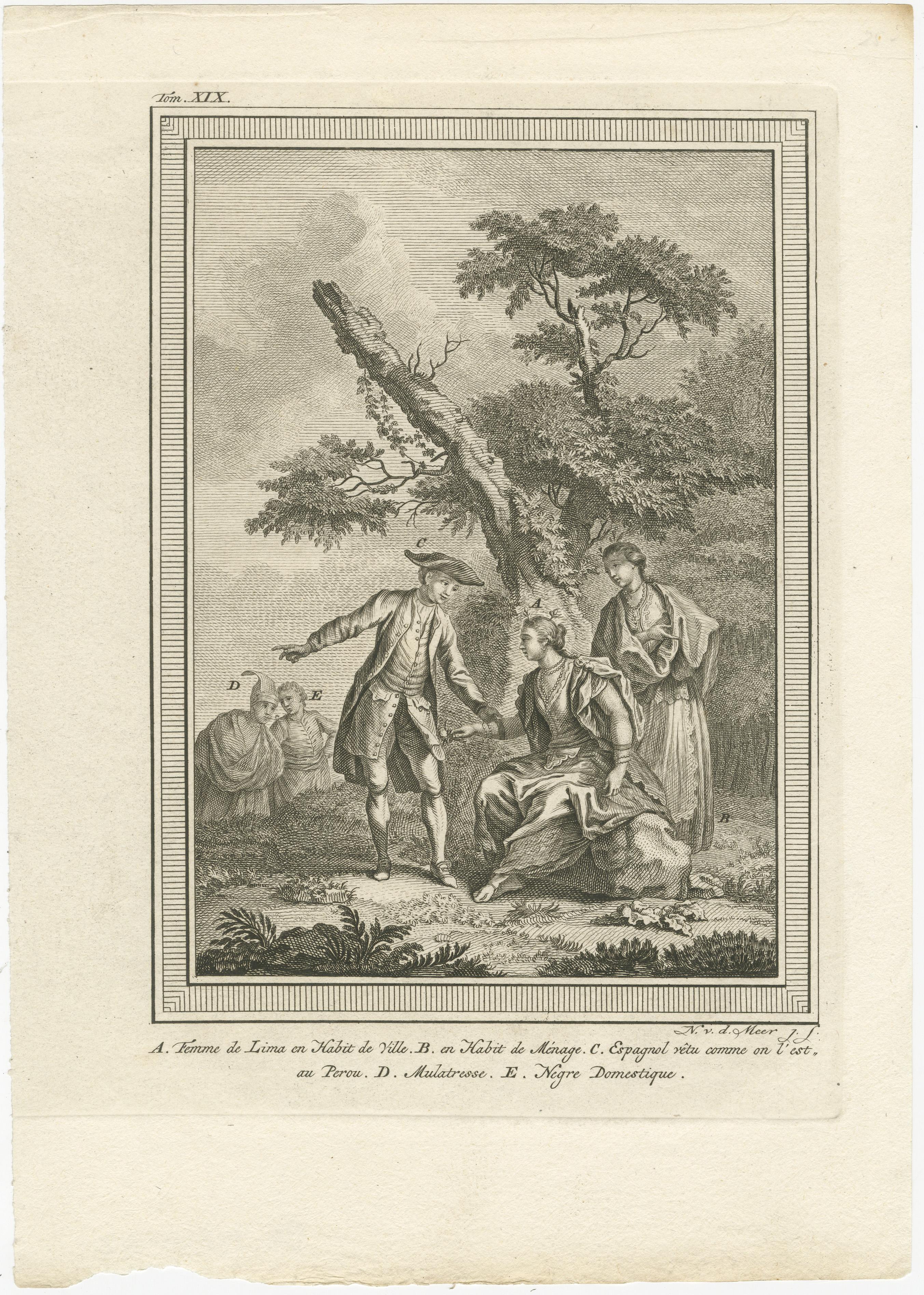 Título:  Grabados etnológicos del siglo XVIII de peruanos y ecuatorianos

Descripción: Estos dos grabados del siglo XVIII, impresos en 1756, son representaciones detalladas de la vida social y cultural en Perú y Ecuador durante la época colonial.