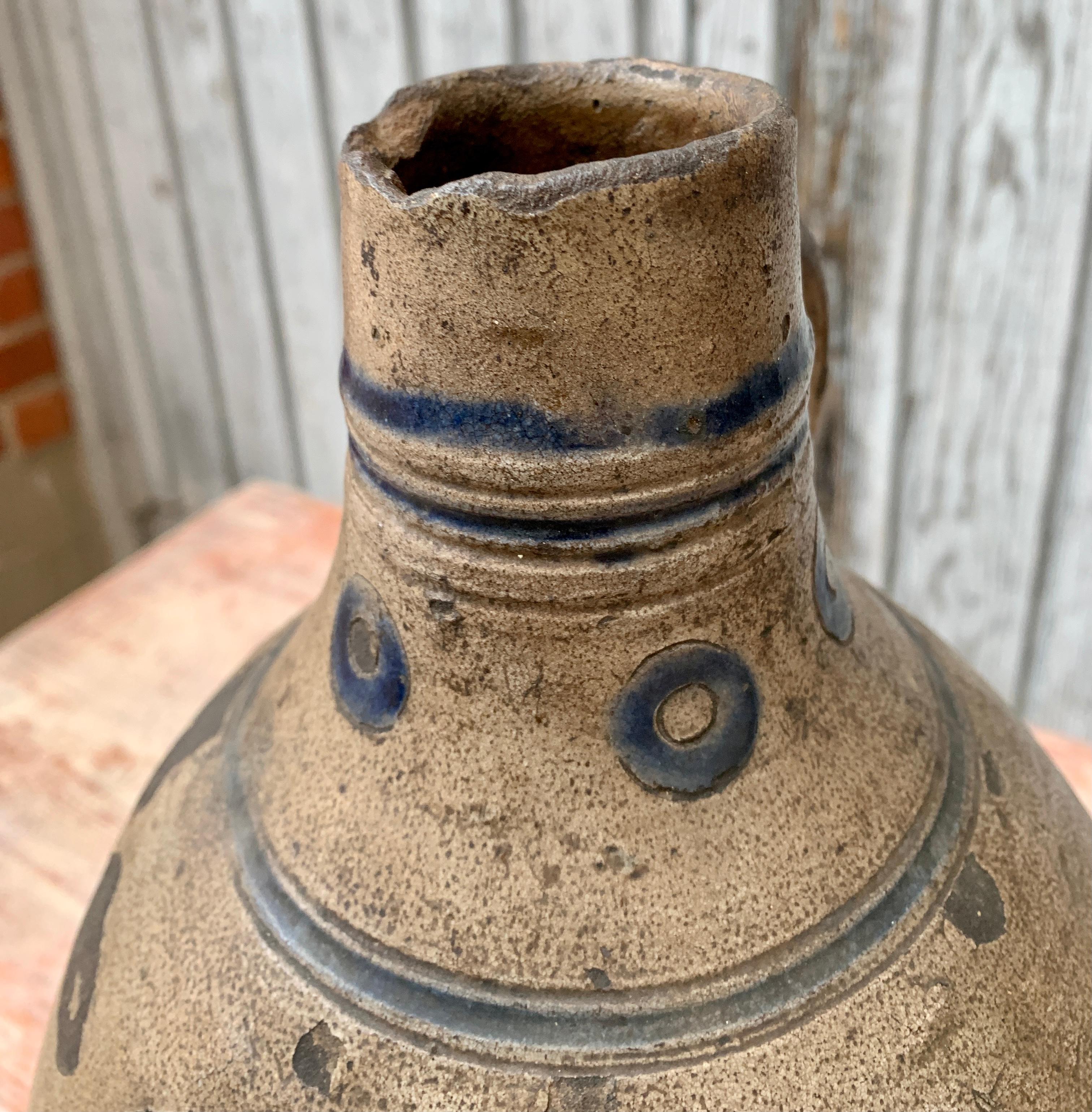 18th Century European Earthenware Pitcher with Blue Colored Decoration For Sale 7