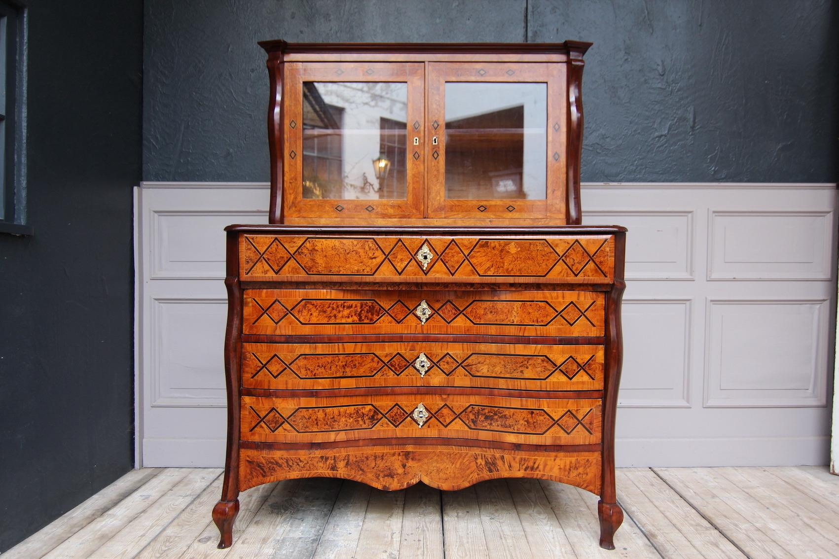 Marquetry 18th Century European Inlaid Cabinet on Chest For Sale