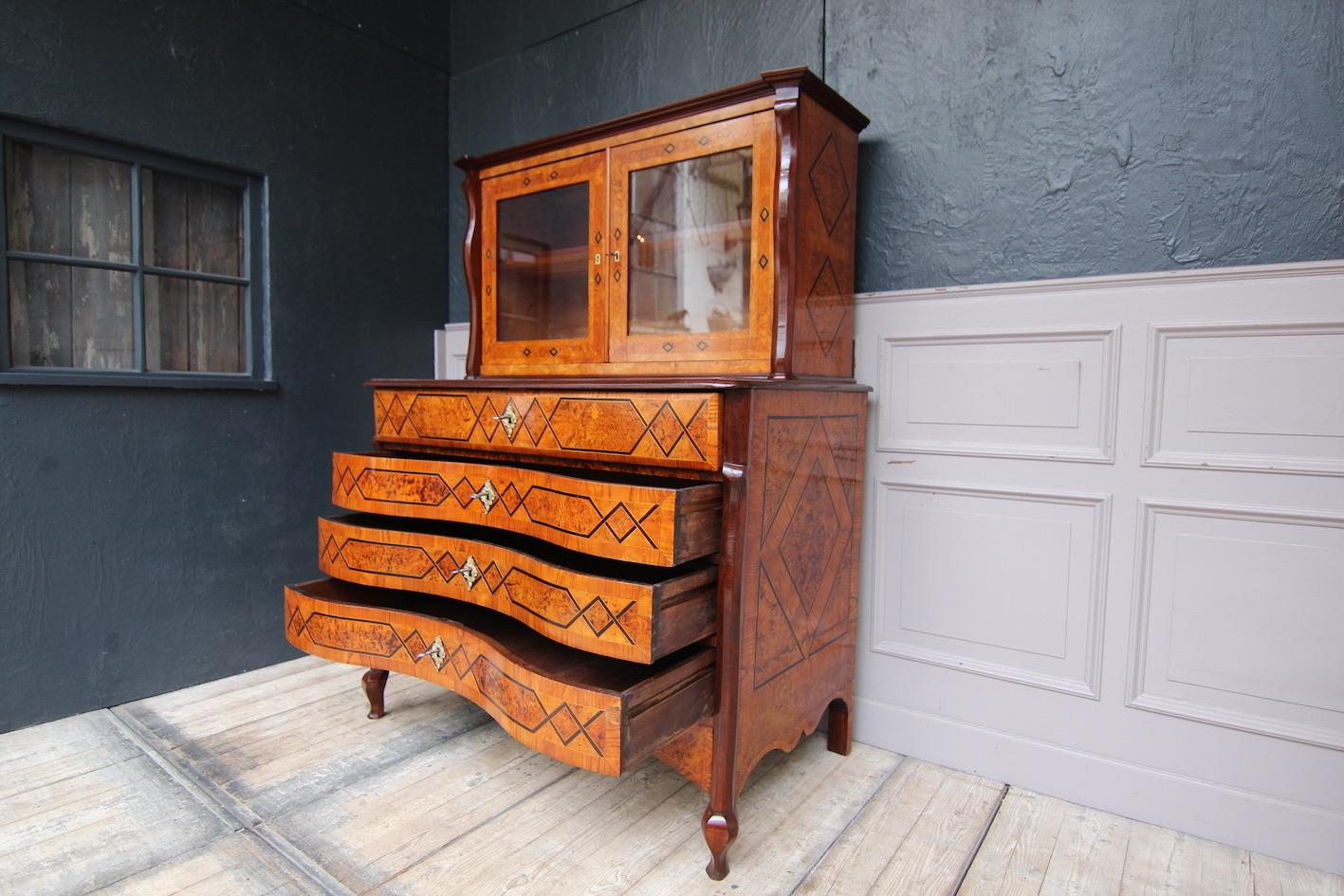 18th Century and Earlier 18th Century European Inlaid Cabinet on Chest For Sale