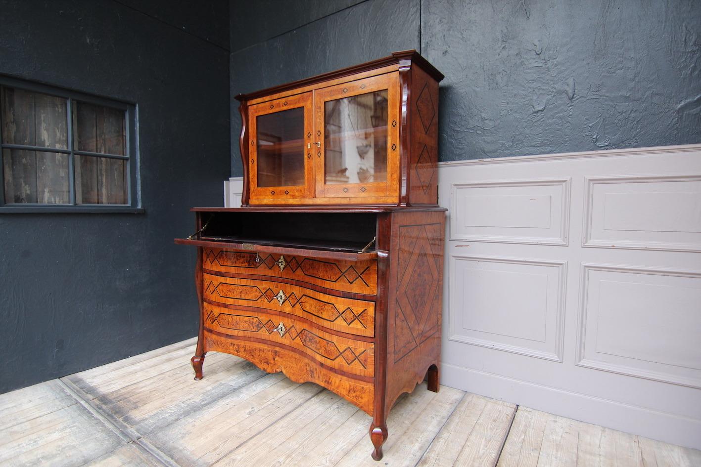 Maple 18th Century European Inlaid Cabinet on Chest For Sale