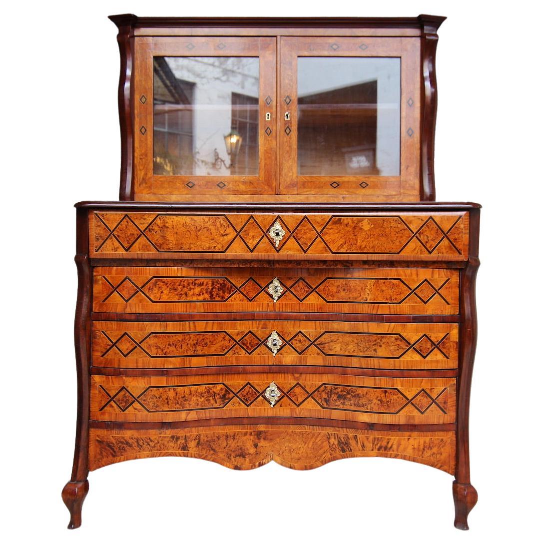 18th Century European Inlaid Cabinet on Chest For Sale