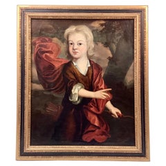 Antique 18th Century European Oil Painting of a Boy with Bow and Arrow
