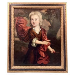 18th Century European Oil Painting of a Boy with Bow and Arrow