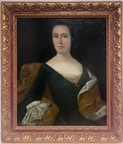 Gran óleo europeo del siglo XVIII Retrato de dama noble Collares de encaje