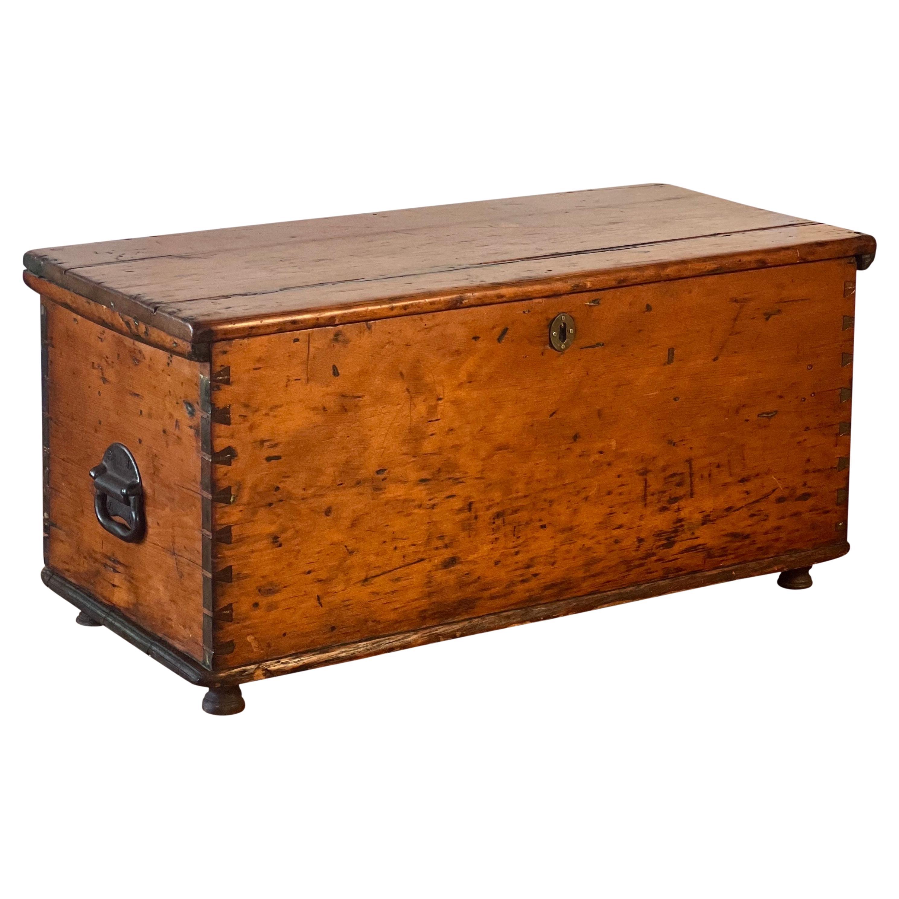 18th Century European Primitive Dovetailed Pine Chest or Coffer For Sale