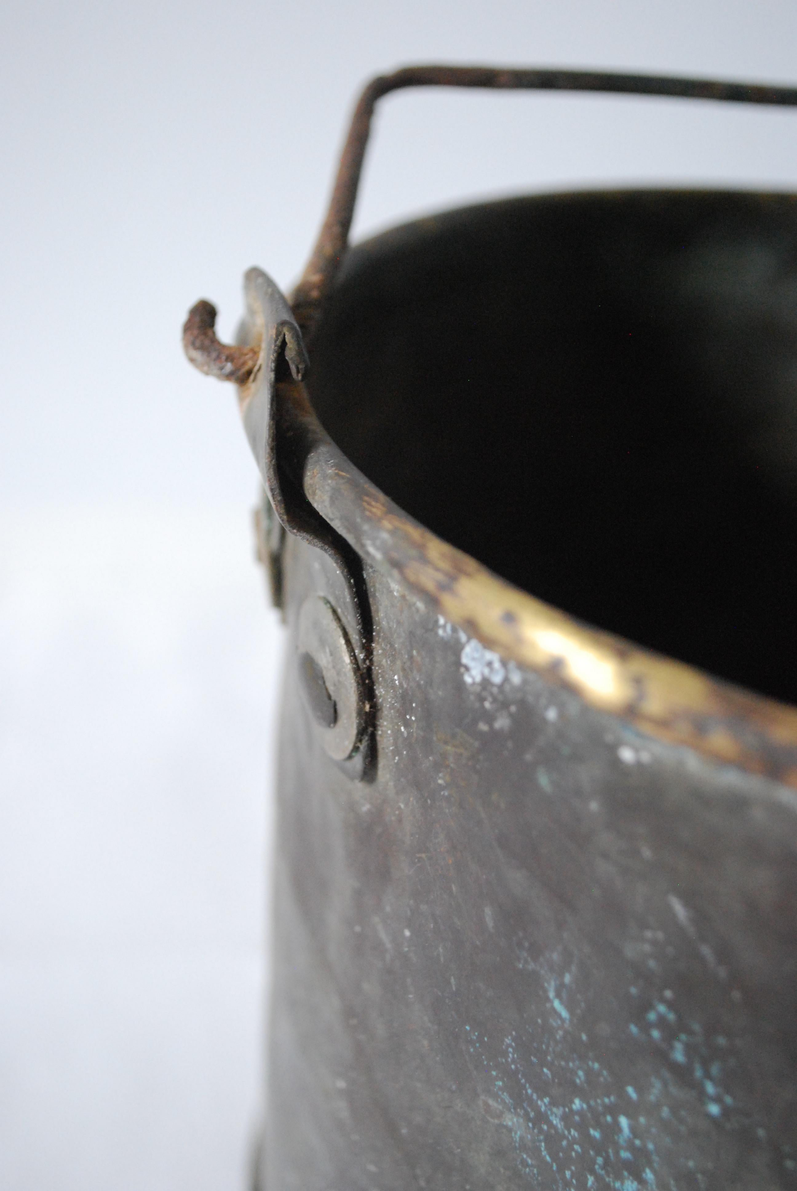 18th Century European Studded Patinated Copper Bucket 1