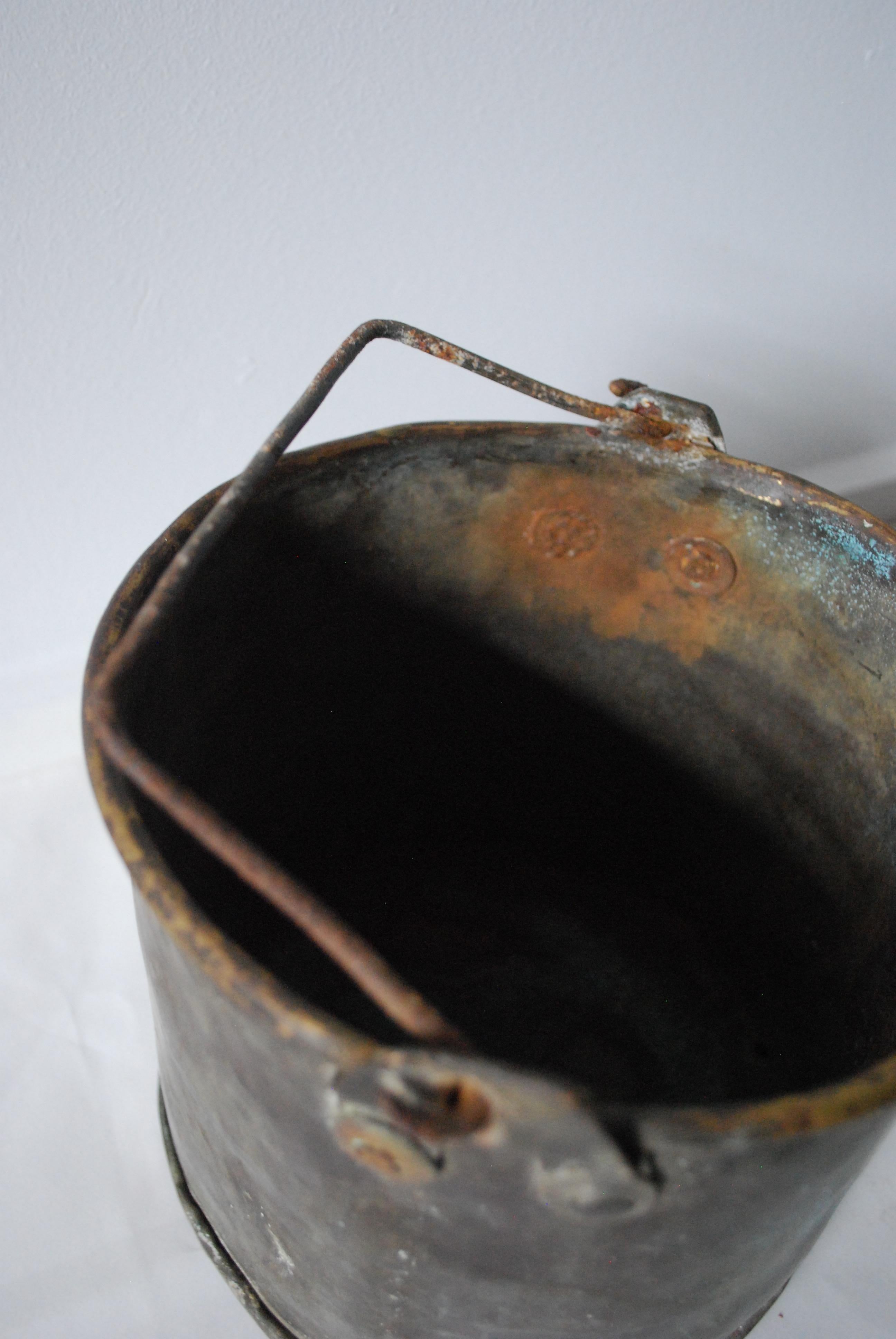 18th Century European Studded Patinated Copper Bucket 3